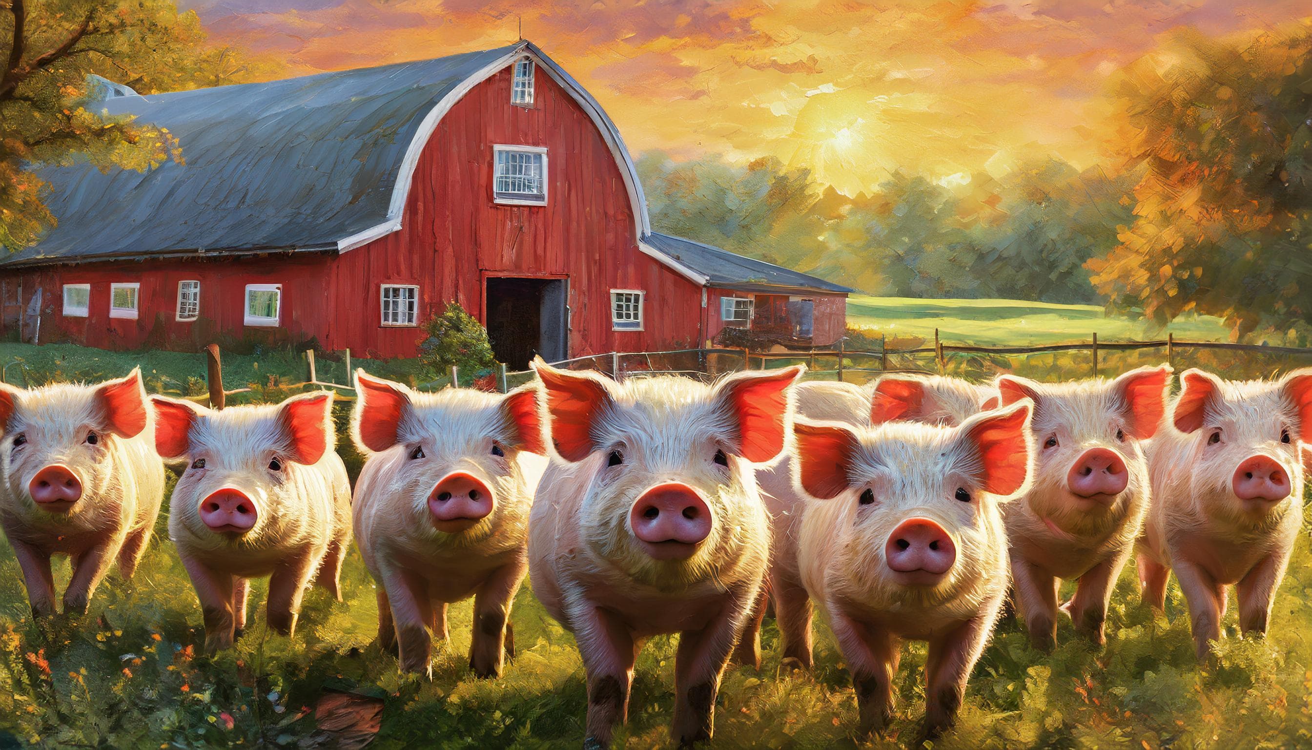 Hero image of farm with pigs